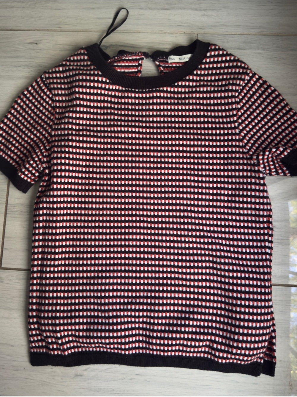 Zara Knit Short Sleeve Shirt Size Small Striped Red Navy White